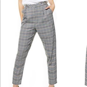 Topshop high waist tapered plaid trousers